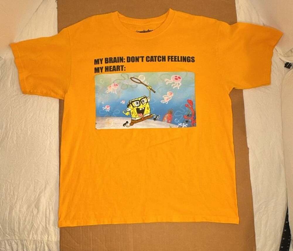 Nickelodeon Spongebob Squarepants My Brain Don't Catch Feelings T-Shirt Size L